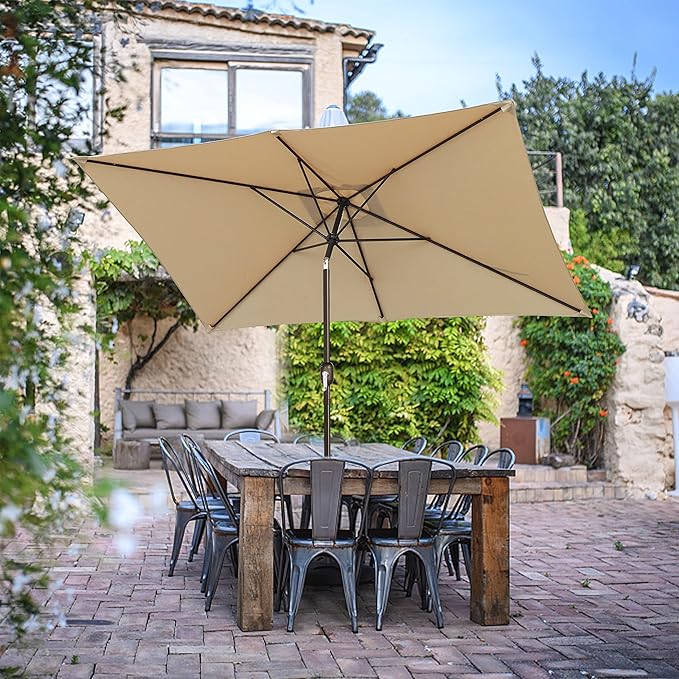 Blissun Rectangular Patio Umbrella, Table Market Umbrella with Tilt and Crank, Outdoor Umbrella for Garden, Deck, Backyard, Pool and Beach