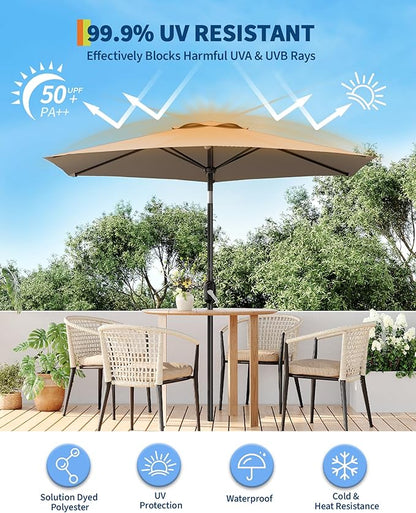 7.5FT Patio Umbrella Outdoor, Market Umbrella, Table Umbrella with Push Button Tilt and Crank, 6 Sturdy Ribs UV Protection Waterproof for Garden, Pool, Deck, Backyard (Tan)