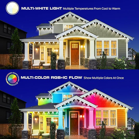 Monster Smart Permanent Outdoor Lights, 50ft, 36 LED Eaves Lights, RGB+IC+WW, Weather & Water Resistant, App & Voice Control, Compatible with Alexa and Google, for Halloween, Christmas & Year-Round