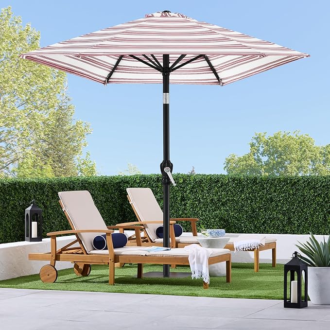 Best Choice Products 10ft Outdoor Steel Polyester Market Patio Umbrella w/Crank, Easy Push Button, Tilt, Table Compatible - Striped Burgundy