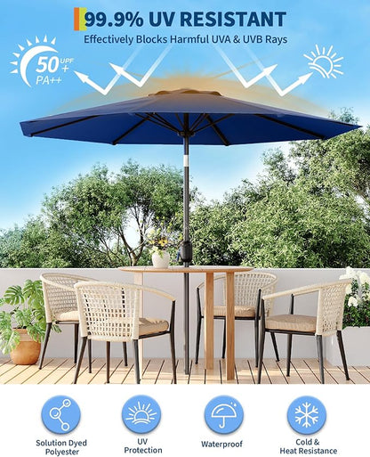 9FT Patio Umbrella Outdoor, Market Umbrella, Table Umbrella with Push Button Tilt and Crank, 8 Sturdy Ribs UV Protection Waterproof for Garden, Pool, Deck, Backyard (Navy Blue)