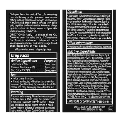 e.l.f. Camo CC Cream, Color Correcting Medium-To-Full Coverage W, (30g) 1.05 Oz