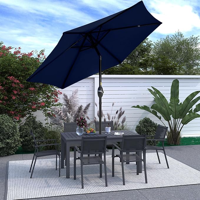 SUNVIVI OUTDOOR 7.5' Outdoor Patio Umbrella, Patio Umbrella, Market Umbrella, Metal Pole Umbrella with Push Button Tilt and Crank, 6 Ribs, Polyester Canopy