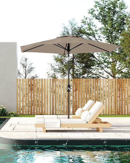 7.5FT Patio Umbrella Outdoor, Market Umbrella, Table Umbrella with Push Button Tilt and Crank, 6 Sturdy Ribs UV Protection Waterproof for Garden, Pool, Deck, Backyard (Tan)