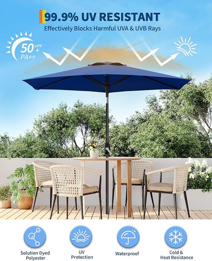 7.5FT Patio Umbrella Outdoor, Market Umbrella, Table Umbrella with Push Button Tilt and Crank, 6 Sturdy Ribs UV Protection Waterproof for Garden, Pool, Deck, Backyard (Navy Blue)