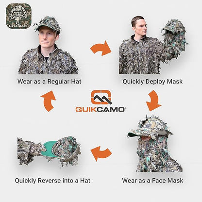 QuikCamo Lightweight 3D Leafy Camo Face Mask & Hat for Hunting, OSFM Adjustable Camouflage Hat, Mossy Oak & Realtree