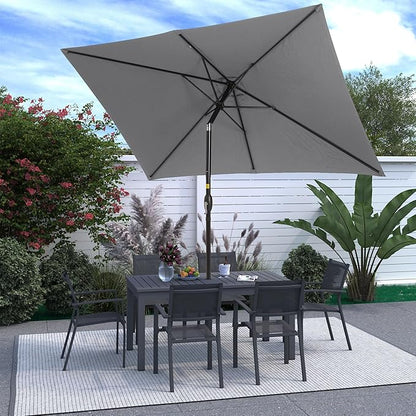 SUNVIVI OUTDOOR Patio Umbrella, 6.5' x 10' Rectangular Patio Umbrella, Metal Pole Square Outdoor Umbrella with Crank and Push Button Tilt, 6 Steel Ribs, Polyester Canopy