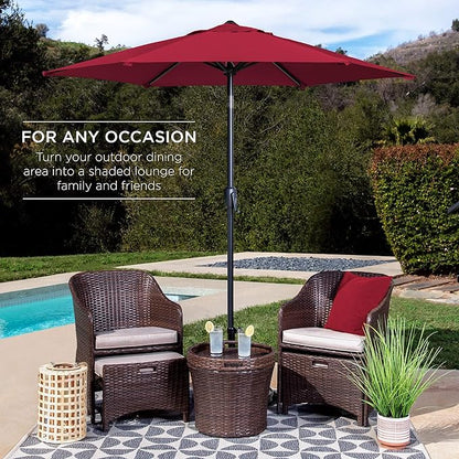 Best Choice Products 7.5ft Heavy-Duty Round Outdoor Market Table Patio Umbrella w/Steel Pole, Push Button Tilt, Easy Crank Lift - Burgundy