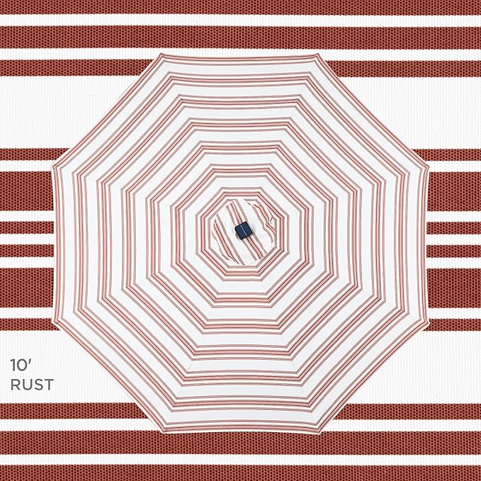 Best Choice Products 10ft Solar Polyester LED Lighted Patio Umbrella w/Tilt Adjustment and UV-Resistant Fabric - Striped Rust
