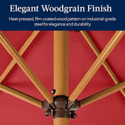 Best Choice Products 10ft Market Umbrella, Outdoor Sun Shade for Backyard, Deck, Poolside, Table w/Woodgrain Pattern, Easy Tilt & Crank - Red