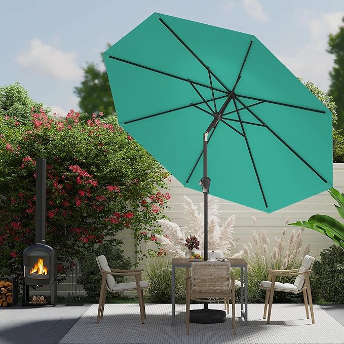 9 FT Patio Umbrella for Outdoor, Outdoor Umbrella with Push Button Tilt and Crank, Outdoor Patio Umbrellas with 8 Sturdy Ribs for Market, Garden, Deck, Backyard, Pool (Cerulean)