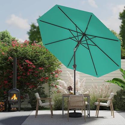 9 FT Patio Umbrella for Outdoor, Outdoor Umbrella with Push Button Tilt and Crank, Outdoor Patio Umbrellas with 8 Sturdy Ribs for Market, Garden, Deck, Backyard, Pool (Cerulean)