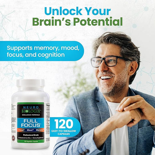 Full Focus™ 120 Capsules – Comprehensive Brain Supplement for Optimal Memory, Focus & Cognition – Brain Support Supplement to Promote Enhanced Mood, Relaxation, Dopamine Balance & More