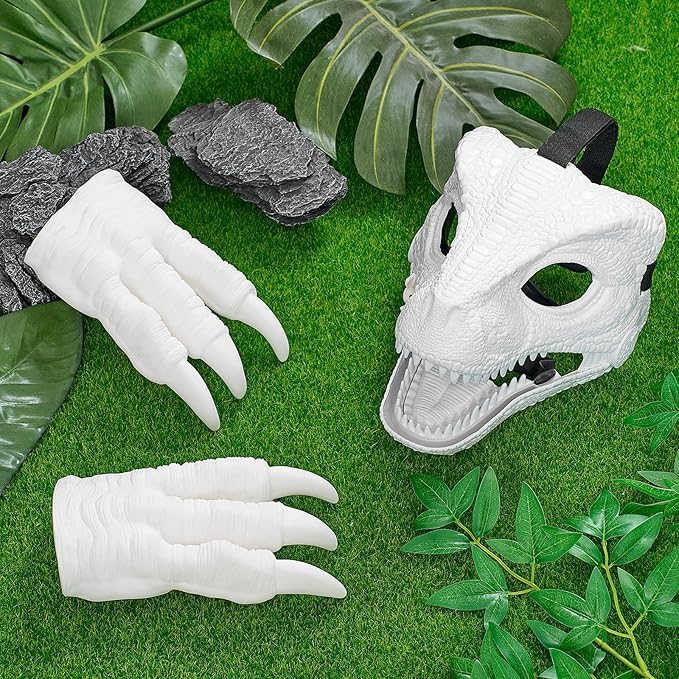 1 Set Hard Plastic Dinosaur Mask with Claws Paints Blank DIY Dino Mask Dinosaur Gifts Furry Therian Dino Costume Party Supplies