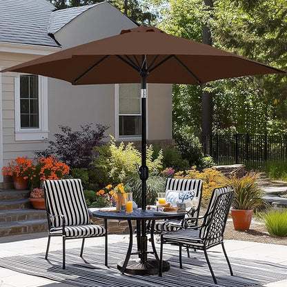 Yaheetech Patio Umbrella, 9FT Outdoor Table Market Umbrella with Push Button Tilt and Crank, Yard Sun Shade with Sturdy Ribs for Garden, Deck, Backyard, Pool, Brown