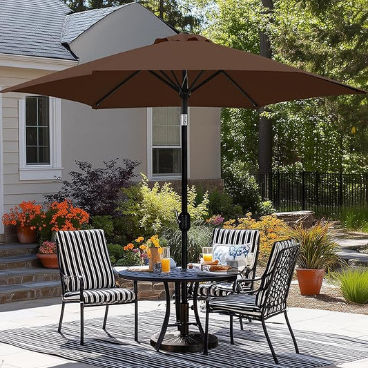 Yaheetech Patio Umbrella, 9FT Outdoor Table Market Umbrella with Push Button Tilt and Crank, Yard Sun Shade with Sturdy Ribs for Garden, Deck, Backyard, Pool, Brown