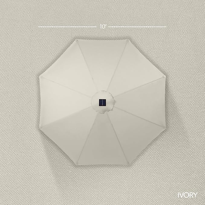 Best Choice Products 10ft Solar Market Patio Umbrella w/Woodgrain Pattern Pole, LED Lights, Tilt & Crank – Outdoor Sun Shade for Backyard Table, Deck, Poolside – Ivory