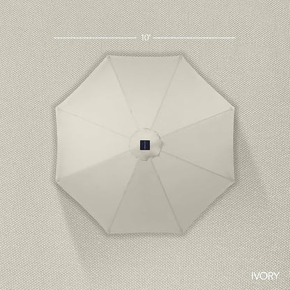 Best Choice Products 10ft Solar Market Patio Umbrella w/Woodgrain Pattern Pole, LED Lights, Tilt & Crank – Outdoor Sun Shade for Backyard Table, Deck, Poolside – Ivory
