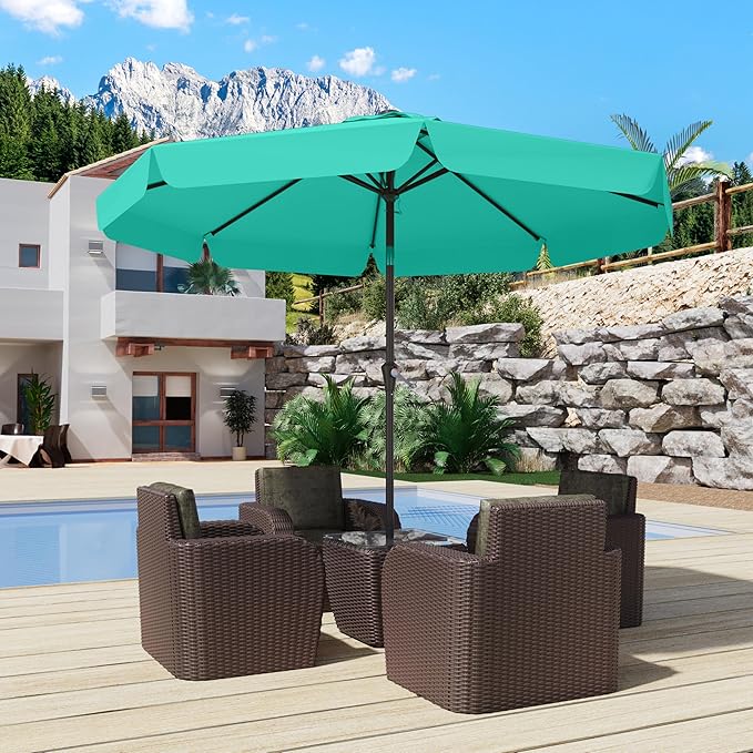 10FT Patio Umbrella Table Market Umbrella w/Tilt and Crank Outdoor Umbrellas for Garden, Deck, Backyard, Pool and Beach, Cerulean