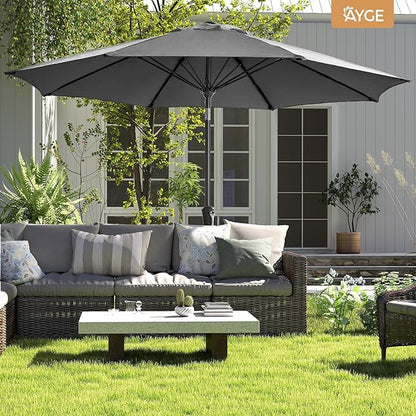 Ayge 9FT Large Outdoor Patio Umbrella Market Table Umbrella-UV Resistant, Easy Push Button Tilt and Crank, 8 Sturdy Fiberglass Ribs Heavy-Duty Pool Umbrella for Deck, Backyard,Garden