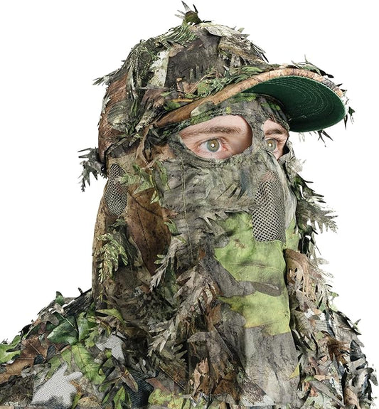QuikCamo Lightweight 3D Leafy Camo Face Mask & Hat for Hunting, OSFM Adjustable Camouflage Hat, Mossy Oak & Realtree