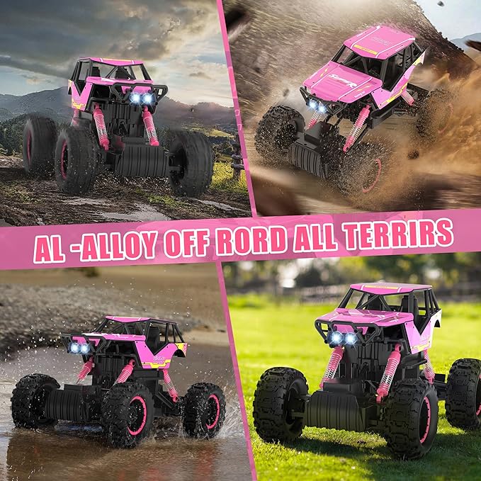 DOUBLE E 1:12 RC Monster Truck - 4WD Off-Road Remote Control Car, Dual Motors, Headlights, Rechargeable, Gift for Boys & Girls