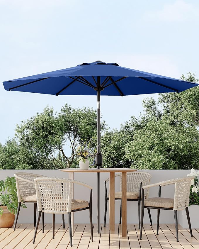 9FT Patio Umbrella Outdoor, Market Umbrella, Table Umbrella with Push Button Tilt and Crank, 8 Sturdy Ribs UV Protection Waterproof for Garden, Pool, Deck, Backyard (Navy Blue)