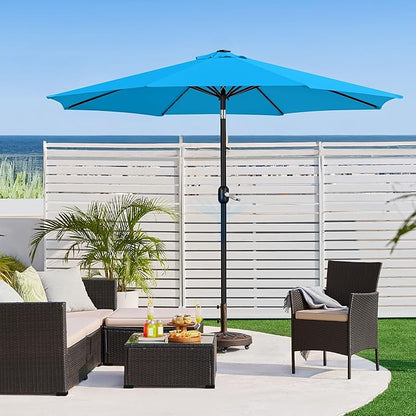 Yaheetech 11FT Solar Powered Umbrella Outdoor Patio Umbrella with 32 LED Lights and 8 Ribs - UV Protection Table Sunshade for Pool, Deck, Yard, Sky Blue
