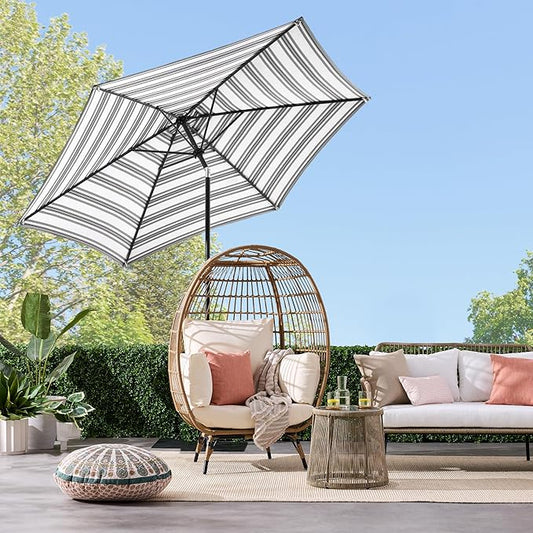 Best Choice Products 10ft Outdoor Steel Polyester Market Patio Umbrella w/Crank, Easy Push Button, Tilt, Table Compatible - Striped Gray