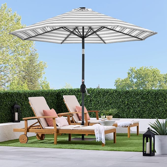 Best Choice Products 10ft Solar Polyester LED Lighted Patio Umbrella w/Tilt Adjustment and UV-Resistant Fabric - Striped Gray