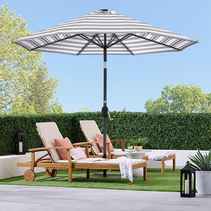 Best Choice Products 10ft Solar Polyester LED Lighted Patio Umbrella w/Tilt Adjustment and UV-Resistant Fabric - Striped Navy Blue