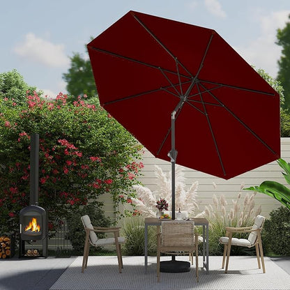 9 FT Patio Umbrella for Outdoor, Outdoor Umbrella with Push Button Tilt and Crank, Outdoor Patio Umbrellas with 8 Sturdy Ribs for Market, Garden, Deck, Backyard, Pool (Burgundy)