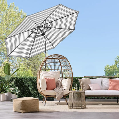 Best Choice Products 10ft Solar Polyester LED Lighted Patio Umbrella w/Tilt Adjustment and UV-Resistant Fabric - Striped Black
