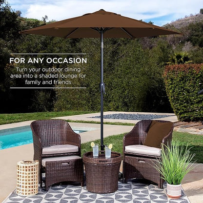 Best Choice Products 7.5ft Heavy-Duty Round Outdoor Market Table Patio Umbrella w/Steel Pole, Push Button Tilt, Easy Crank Lift - Brown