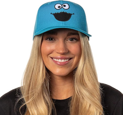 Sesame Street Cookie Monster Mens' Snapback Hat Adult Precurve Adjustable Cap | Perfect for Everyday Wear Blue