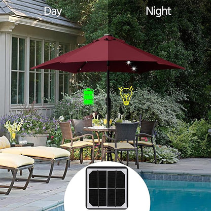 Yaheetech 7.5 ft Solar Patio Umbrella Outdoor Market Table Umbrella w/Push Button Tilt & Crank and UV Protection for Garden, Deck, Backyard, Pool and Beach, Burgungy