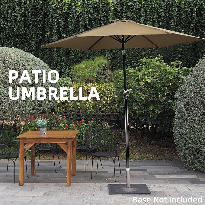 9FT Outdoor Patio Umbrella with Push Button Tilt and Crank, Beach Umbrella for Sun Shades, Market Umbrella with 6 Sturdy Metal Ribs, UV Resistant Waterproof for Garden, Backyard, Deck, Pool