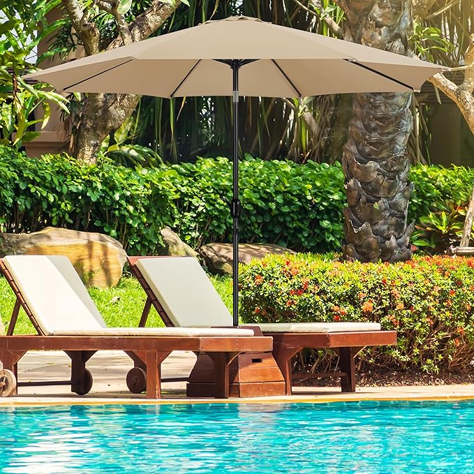 Yaheetech 10FT Patio Umbrella Outdoor Patio Yard Market Table Umbrella with Push Button Tilt & Crank for Garden/Beach/Lawn/Deck/Backyard/Pool, 8 Ribs, Tan