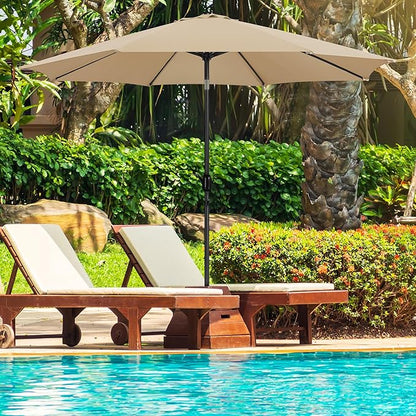 Yaheetech 10FT Patio Umbrella Outdoor Patio Yard Market Table Umbrella with Push Button Tilt & Crank for Garden/Beach/Lawn/Deck/Backyard/Pool, 8 Ribs, Tan