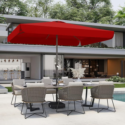 8 * 10FT Rectangular Patio Umbrella Table Market Umbrella w/Crank Outdoor Umbrellas for Garden, Deck, Backyard, Pool and Beach, Red