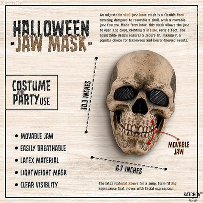 KatchOn Creepy Halloween Skull Mask Full Head with Movable Jaw - Realistic Latex Skull Mask Costume for Adults