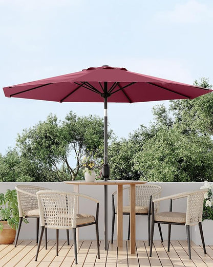 9FT Patio Umbrella Outdoor, Market Umbrella, Table Umbrella with Push Button Tilt and Crank, 8 Sturdy Ribs UV Protection Waterproof for Garden, Pool, Deck, Backyard (Dark Red)
