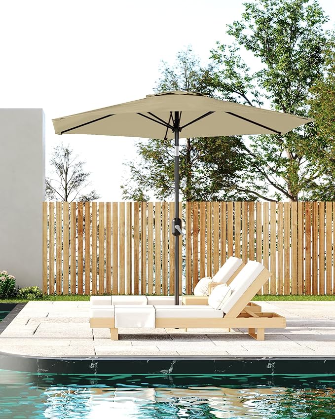 7.5FT Patio Umbrella Outdoor, Market Umbrella, Table Umbrella with Push Button Tilt and Crank, 6 Sturdy Ribs UV Protection Waterproof for Garden, Pool, Deck, Backyard (Beige)