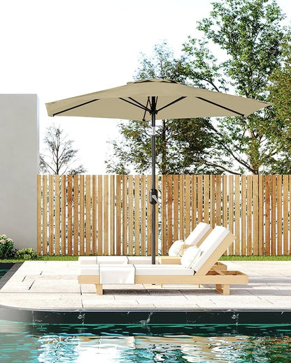 7.5FT Patio Umbrella Outdoor, Market Umbrella, Table Umbrella with Push Button Tilt and Crank, 6 Sturdy Ribs UV Protection Waterproof for Garden, Pool, Deck, Backyard (Beige)