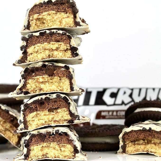 FITCRUNCH Full Size Protein Bars, 6-Layer Baked Bar, 8g of Sugar, Gluten Free & Soft Cake Core (12 Bars, Milk and Cookies)