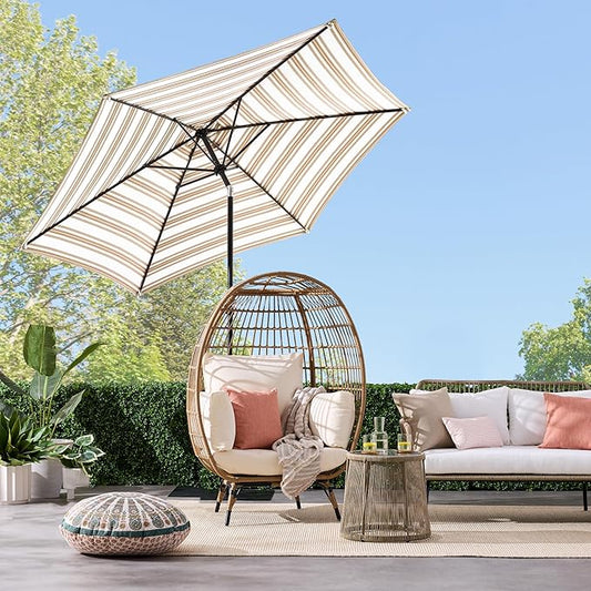 Best Choice Products 10ft Outdoor Steel Polyester Market Patio Umbrella w/Crank, Easy Push Button, Tilt, Table Compatible - Striped Tan