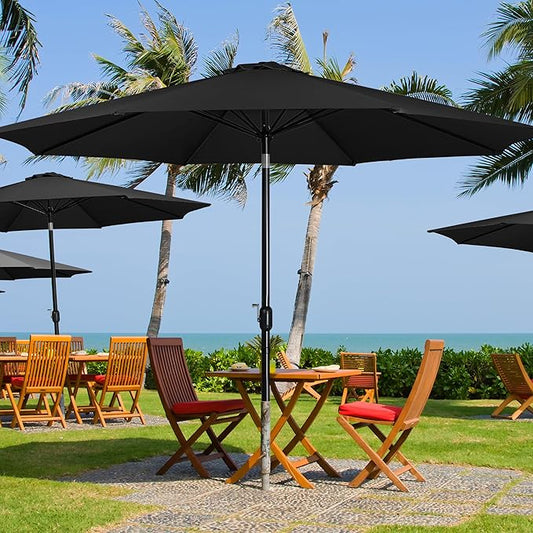 Yaheetech Patio Umbrella, 11FT Outdoor Table Market Umbrella with Push Button Tilt and Crank, Yard Umbrella with 8 Sturdy Ribs for Garden, Deck, Backyard, Pool, Black