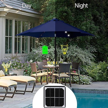Yaheetech 7.5FT Solar Powered Patio Umbrella - UV Protection Market Table Umbrella w/18 LED Lights & Push Button Tilt & Crank Lift System for Garden/Lawn/Deck/Backyard/Pool, Navy Blue