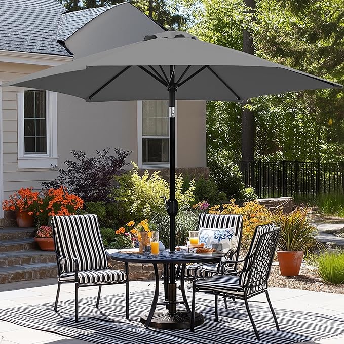 Yaheetech Patio Umbrella, 9FT Outdoor Table Market Umbrella with Push Button Tilt and Crank, Yard Sun Shade with Sturdy Ribs for Garden, Deck, Backyard, Pool, Gray