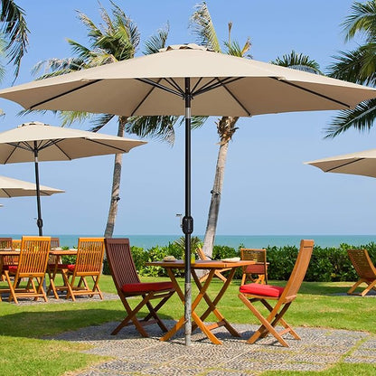 Yaheetech 11FT Patio Umbrella Outdoor Market Table Umbrella with Push Button Tilt & Crank for Garden/Lawn/Deck/Backyard/Pool/Beach, 8 Ribs, Tan